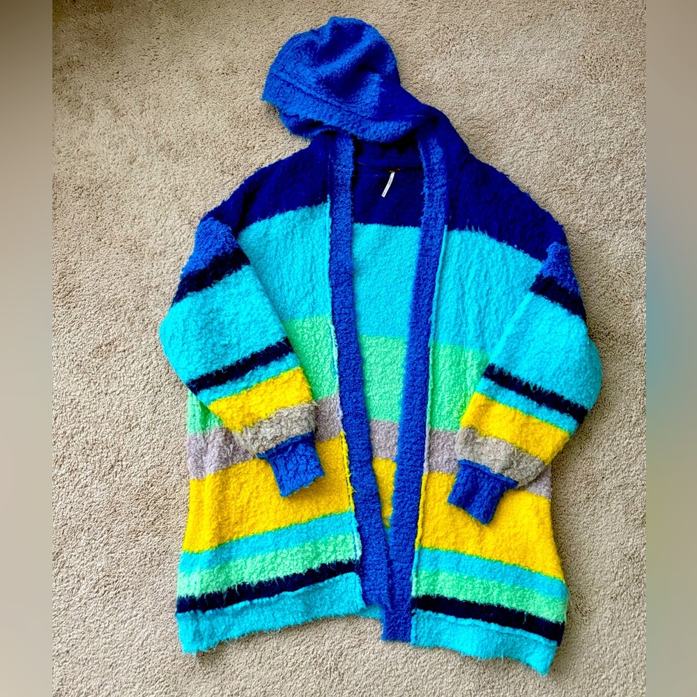 Free People Colorful Striped Hooded Cardigan